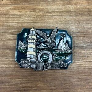 Vintage 1989 Siskiyou Buckle Co Inc Green Enamel and Pewter Nautical Belt Buckle